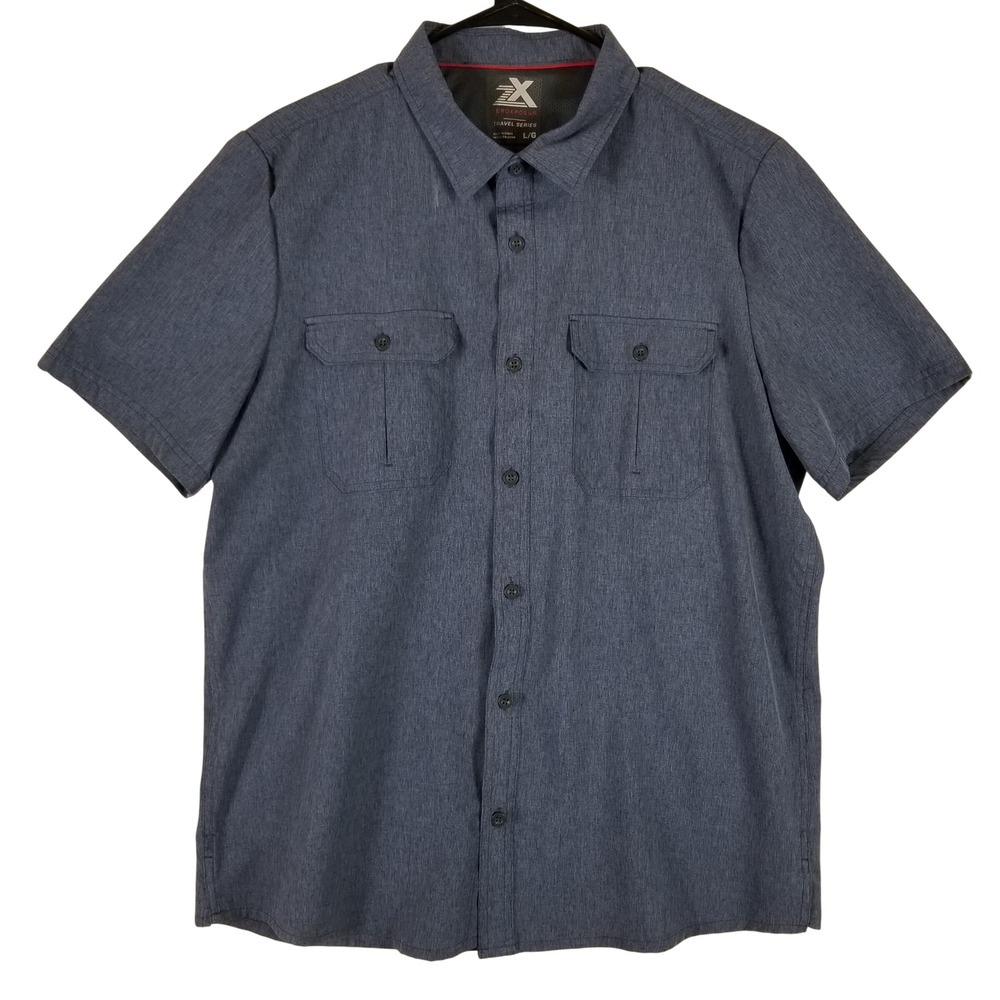 ZeroXposur‎ Button Down Shirt Men L Heather Navy Travel Series Short Sleeve